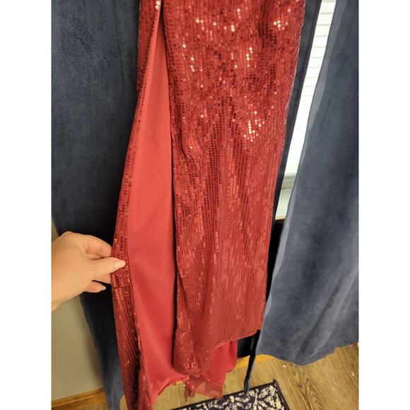 Cinderella Divine Maroon Burgundy Sequins Formal Dance Homecoming Dress Size 12 - Picture 3 of 7